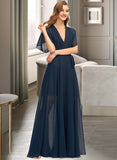 Alanna A-Line V-neck Floor-Length Chiffon Bridesmaid Dress With Split Front STIP0012909