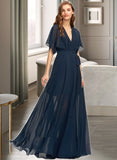 Alanna A-Line V-neck Floor-Length Chiffon Bridesmaid Dress With Split Front STIP0012909