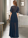 Alanna A-Line V-neck Floor-Length Chiffon Bridesmaid Dress With Split Front STIP0012909