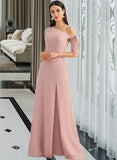 Jazmyn A-Line One-Shoulder Floor-Length Bridesmaid Dress With Bow(s) STIP0012914