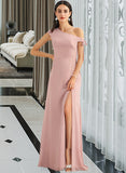 Jazmyn A-Line One-Shoulder Floor-Length Bridesmaid Dress With Bow(s) STIP0012914