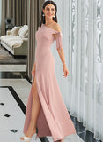 Jazmyn A-Line One-Shoulder Floor-Length Bridesmaid Dress With Bow(s) STIP0012914