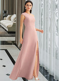 Jazmyn A-Line One-Shoulder Floor-Length Bridesmaid Dress With Bow(s) STIP0012914