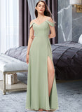 Norah A-Line V-neck Floor-Length Chiffon Bridesmaid Dress With Split Front STIP0012915