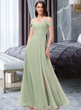 Norah A-Line V-neck Floor-Length Chiffon Bridesmaid Dress With Split Front STIP0012915