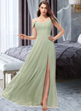 Norah A-Line V-neck Floor-Length Chiffon Bridesmaid Dress With Split Front STIP0012915