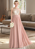 Reyna A-line One Shoulder Floor-Length Chiffon Sequined Bridesmaid Dress STIP0012916