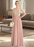 Reyna A-line One Shoulder Floor-Length Chiffon Sequined Bridesmaid Dress STIP0012916