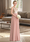 Reyna A-line One Shoulder Floor-Length Chiffon Sequined Bridesmaid Dress STIP0012916