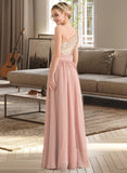 Reyna A-line One Shoulder Floor-Length Chiffon Sequined Bridesmaid Dress STIP0012916