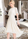 Elizabeth A-Line Scoop Neck Asymmetrical Chiffon Bridesmaid Dress With Pleated STIP0012917