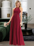 Alena A-Line Scoop Neck Floor-Length Chiffon Lace Bridesmaid Dress STIP0012918