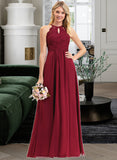 Alena A-Line Scoop Neck Floor-Length Chiffon Lace Bridesmaid Dress STIP0012918