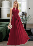 Alena A-Line Scoop Neck Floor-Length Chiffon Lace Bridesmaid Dress STIP0012918