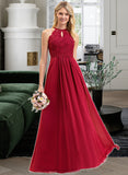 Alena A-Line Scoop Neck Floor-Length Chiffon Lace Bridesmaid Dress STIP0012918