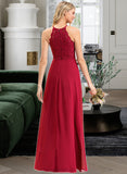 Alena A-Line Scoop Neck Floor-Length Chiffon Lace Bridesmaid Dress STIP0012918