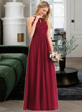 Alena A-Line Scoop Neck Floor-Length Chiffon Lace Bridesmaid Dress STIP0012918