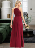 Alena A-Line Scoop Neck Floor-Length Chiffon Lace Bridesmaid Dress STIP0012918