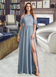 April A-Line High Neck Floor-Length Bridesmaid Dress STIP0012919