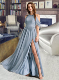 April A-Line High Neck Floor-Length Bridesmaid Dress STIP0012919