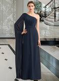 Maggie A-line One Shoulder Floor-Length Chiffon Bridesmaid Dress With Ruffle STIP0012920