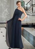 Maggie A-line One Shoulder Floor-Length Chiffon Bridesmaid Dress With Ruffle STIP0012920