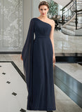 Maggie A-line One Shoulder Floor-Length Chiffon Bridesmaid Dress With Ruffle STIP0012920