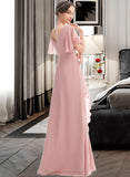 Brisa A-Line V-neck Floor-Length Bridesmaid Dress With Ruffle Split Front STIP0012923