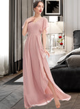 Brisa A-Line V-neck Floor-Length Bridesmaid Dress With Ruffle Split Front STIP0012923