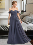 Mckinley A-line Off the Shoulder Floor-Length Chiffon Bridesmaid Dress With Ruffle STIP0012924