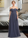 Mckinley A-line Off the Shoulder Floor-Length Chiffon Bridesmaid Dress With Ruffle STIP0012924