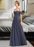 Mckinley A-line Off the Shoulder Floor-Length Chiffon Bridesmaid Dress With Ruffle STIP0012924