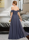 Mckinley A-line Off the Shoulder Floor-Length Chiffon Bridesmaid Dress With Ruffle STIP0012924