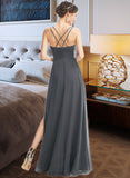 Erin A-Line V-neck Floor-Length Bridesmaid Dress With Ruffle Beading Split Front STIP0012926