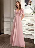 Viv A-Line V-neck Floor-Length Bridesmaid Dress STIP0012927