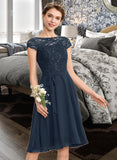 Brianna A-Line Scoop Neck Knee-Length Chiffon Lace Bridesmaid Dress With Sequins Bow(s) STIP0012929