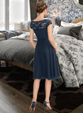 Brianna A-Line Scoop Neck Knee-Length Chiffon Lace Bridesmaid Dress With Sequins Bow(s) STIP0012929