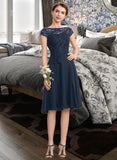 Brianna A-Line Scoop Neck Knee-Length Chiffon Lace Bridesmaid Dress With Sequins Bow(s) STIP0012929