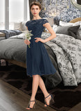 Brianna A-Line Scoop Neck Knee-Length Chiffon Lace Bridesmaid Dress With Sequins Bow(s) STIP0012929