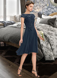 Brianna A-Line Scoop Neck Knee-Length Chiffon Lace Bridesmaid Dress With Sequins Bow(s) STIP0012929