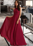 Leticia A-Line Scoop Neck Floor-Length Chiffon Bridesmaid Dress With Lace STIP0012931