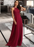 Leticia A-Line Scoop Neck Floor-Length Chiffon Bridesmaid Dress With Lace STIP0012931