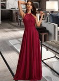 Leticia A-Line Scoop Neck Floor-Length Chiffon Bridesmaid Dress With Lace STIP0012931