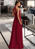 Leticia A-Line Scoop Neck Floor-Length Chiffon Bridesmaid Dress With Lace STIP0012931