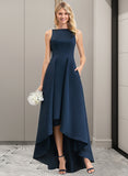 Sally A-Line Scoop Neck Asymmetrical Satin Bridesmaid Dress With Pockets STIP0012932