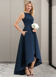 Sally A-Line Scoop Neck Asymmetrical Satin Bridesmaid Dress With Pockets STIP0012932