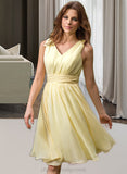 Helga Chiffon V-neck Knee-length A-Line Bridesmaid Dress STIP0012934