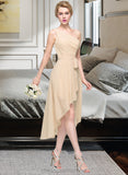 Kyleigh A-Line One-Shoulder Asymmetrical Chiffon Bridesmaid Dress With Ruffle Bow(s) Cascading Ruffles STIP0012937