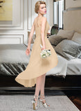 Kyleigh A-Line One-Shoulder Asymmetrical Chiffon Bridesmaid Dress With Ruffle Bow(s) Cascading Ruffles STIP0012937