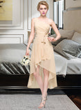 Kyleigh A-Line One-Shoulder Asymmetrical Chiffon Bridesmaid Dress With Ruffle Bow(s) Cascading Ruffles STIP0012937